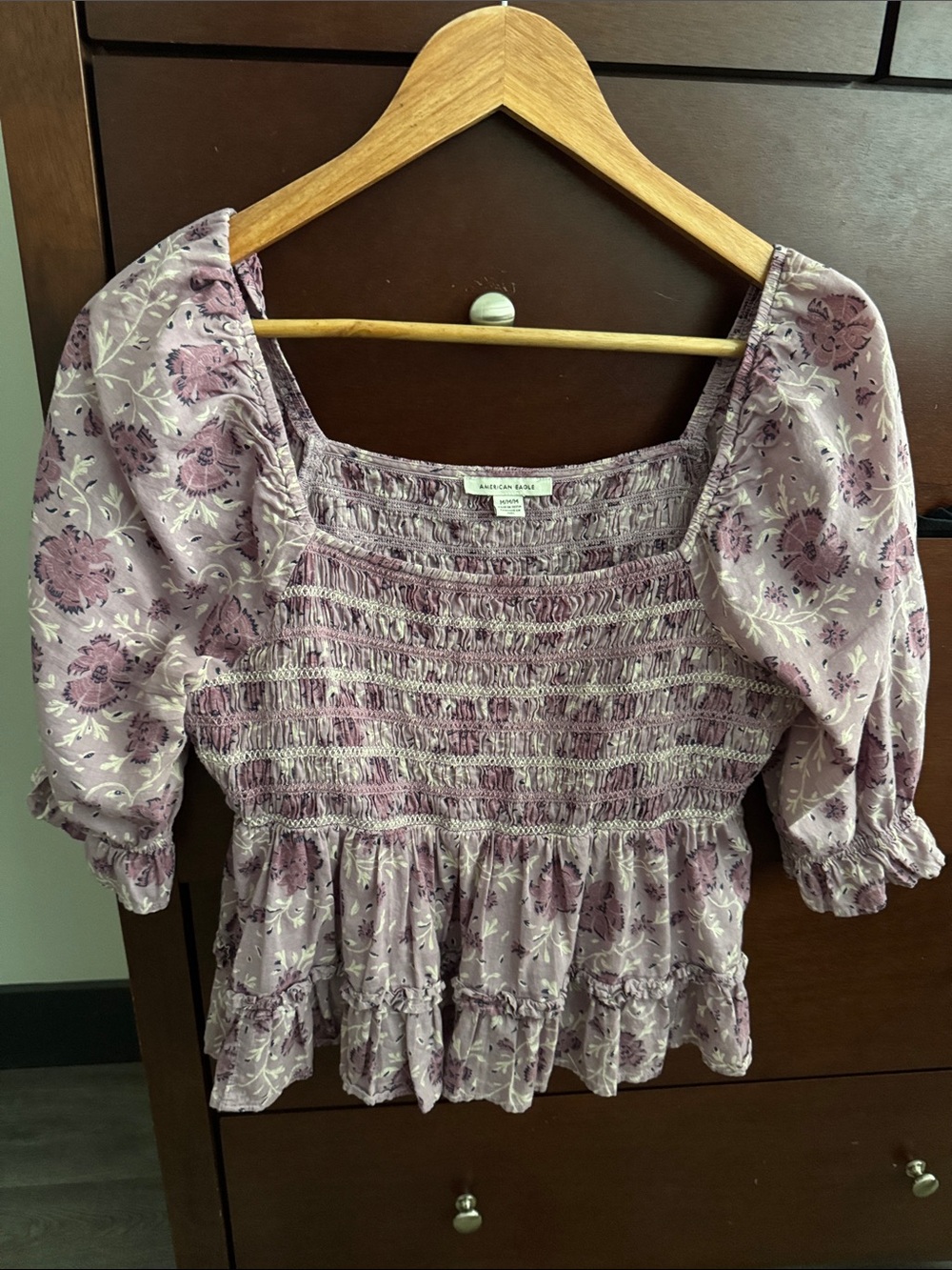 Cute romantic lavender floral blouse top 100% cotton size M